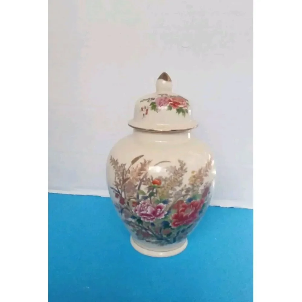 Floral Ginger Jar Vase with Lid‎ Decorative Accent Piece Home Decor